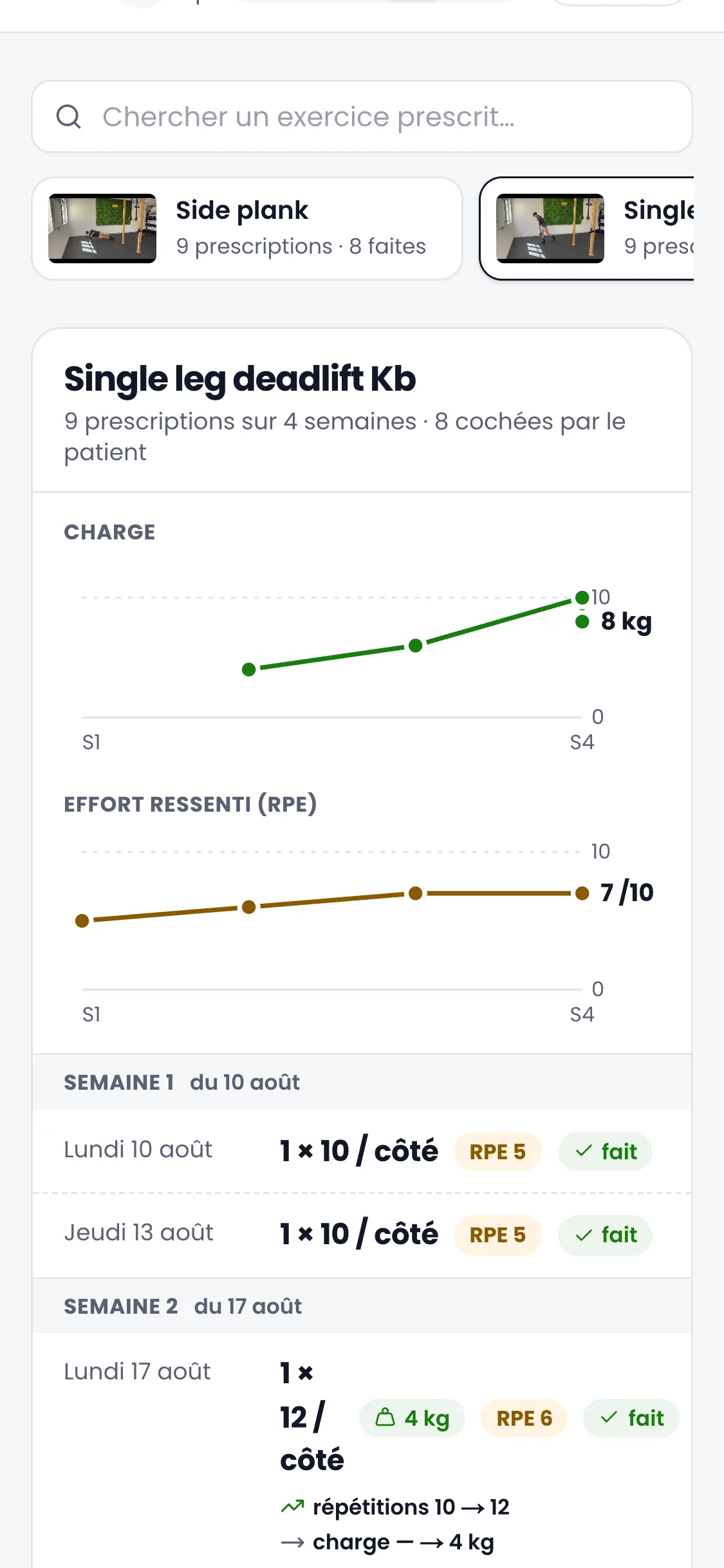 La courbe de progression de la charge sur un exercice, semaine après semaine